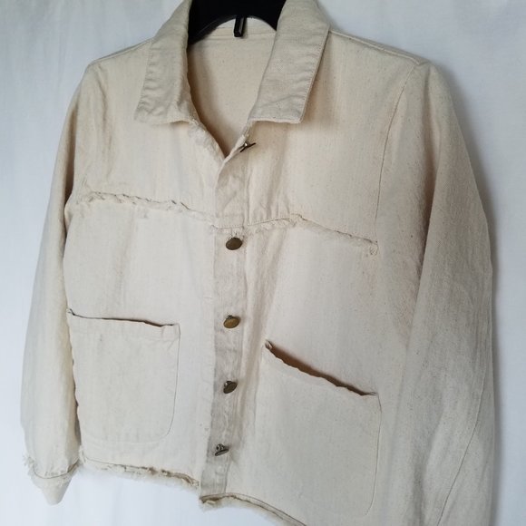 Impeccable Pig Oatmeal Speckled Cream Denim Jacket - Picture 7 of 15